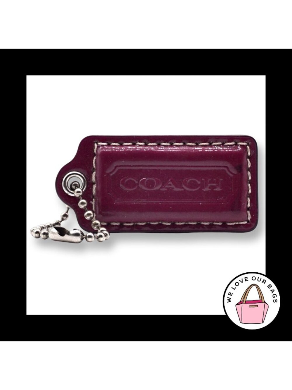 COACH HANG TAG 2" Bag Charm Keychain Fob Purple Patent Leather Nickel Medium